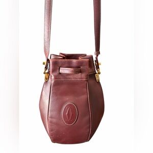Authentic Cartier Vintage Bordeaux Leather Bucket Shoulder Bag w/COA collector